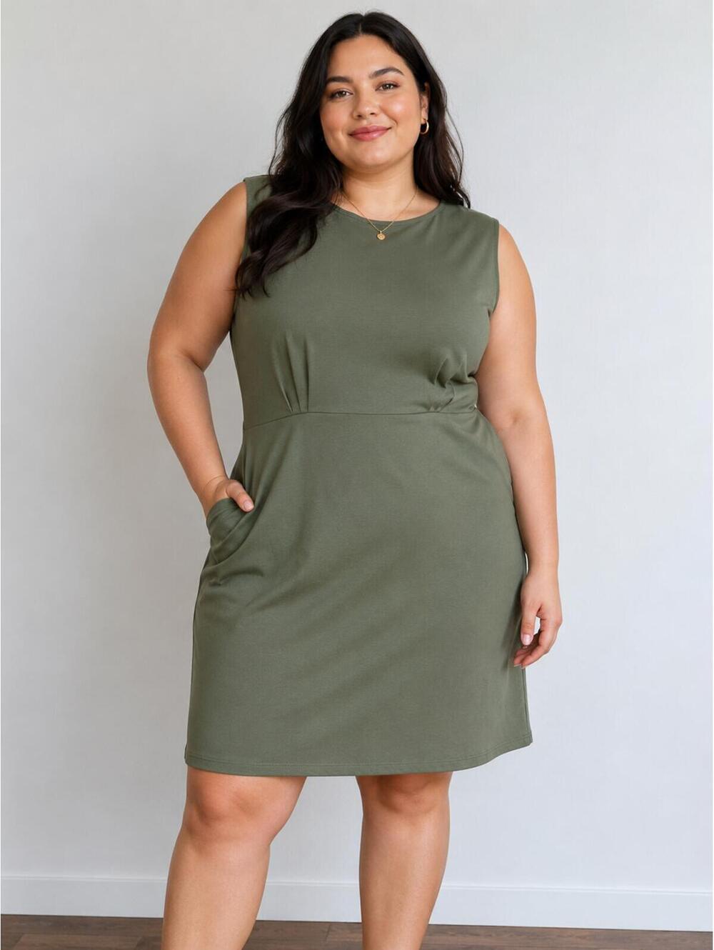 Nine West Olive Green Ponte Knit Sheath Dress XL Large Career Office Stretch